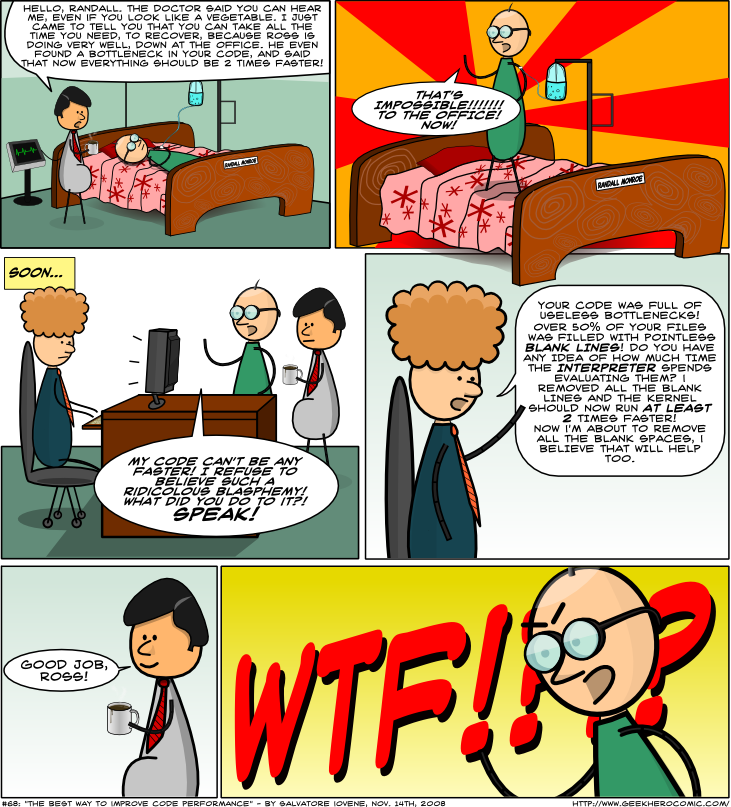 Geek Hero Comic – A webcomic for geeks: The Best Way To Improve Code Performance